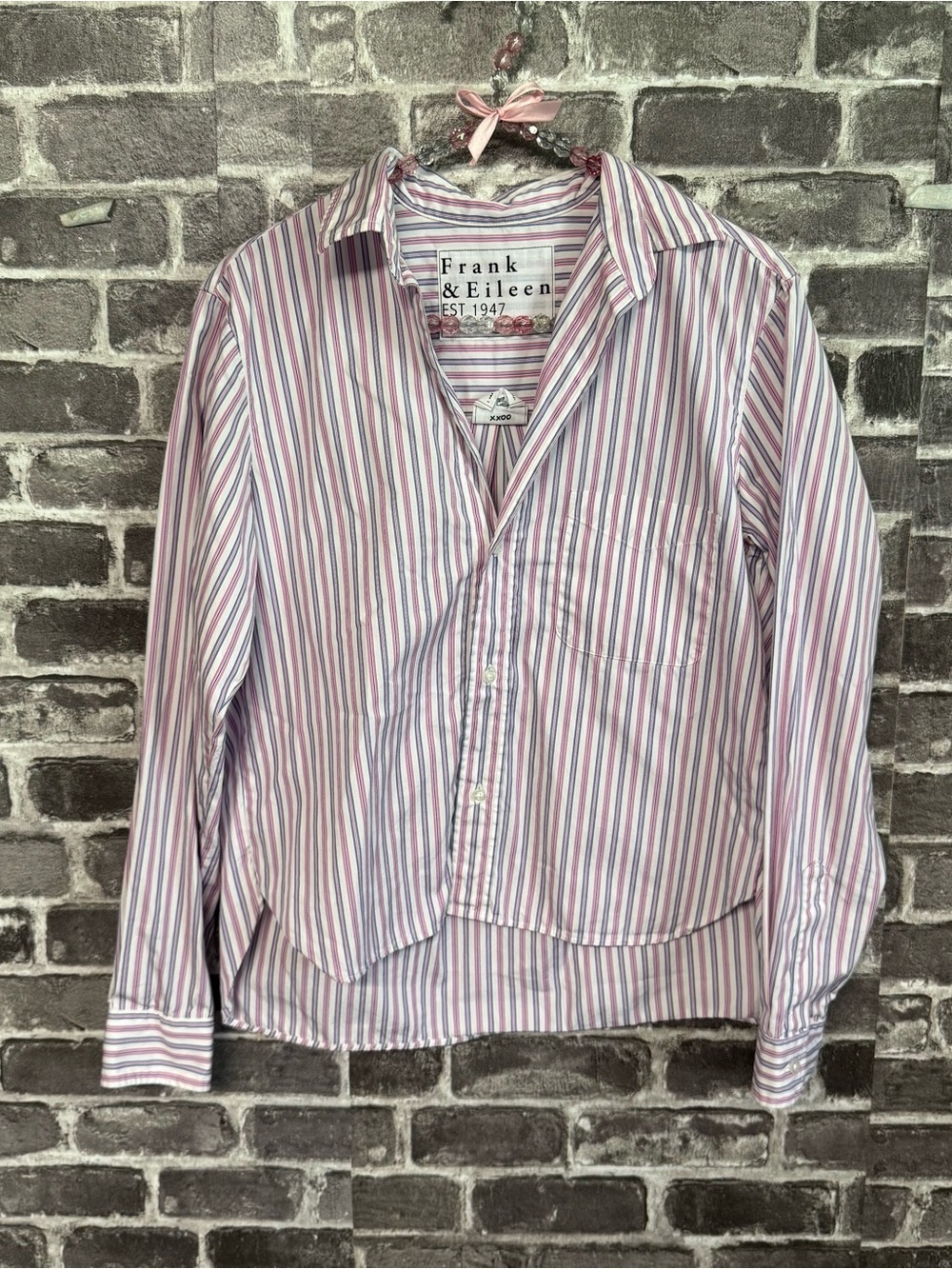 Frank & Eileen Silvio shirt white pink purple stripe button up blouse